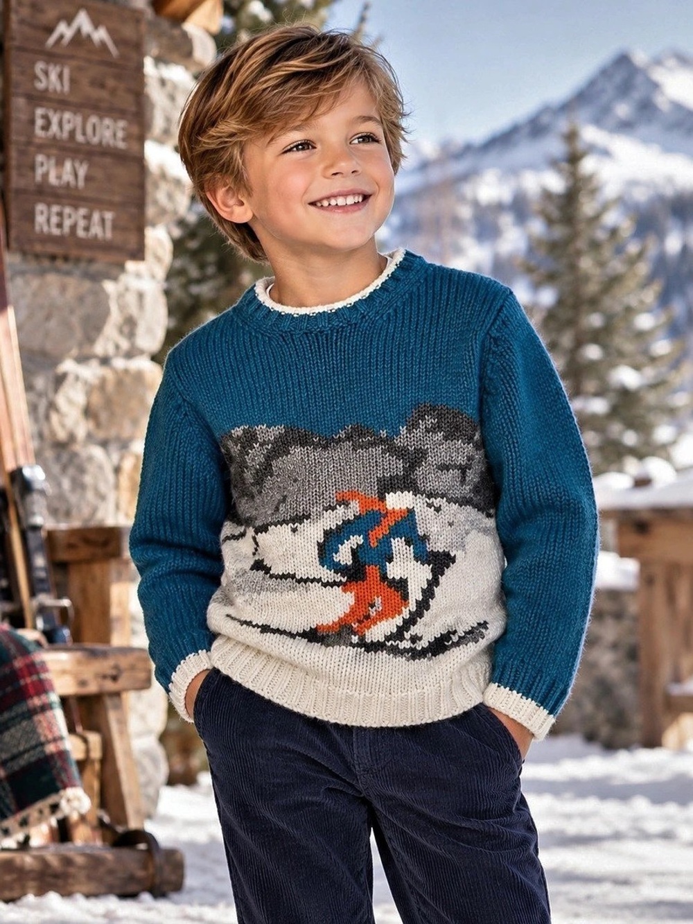 Janie and Jack Wool Blend Chunky Knit Ski Slope Skier Boys Sweater